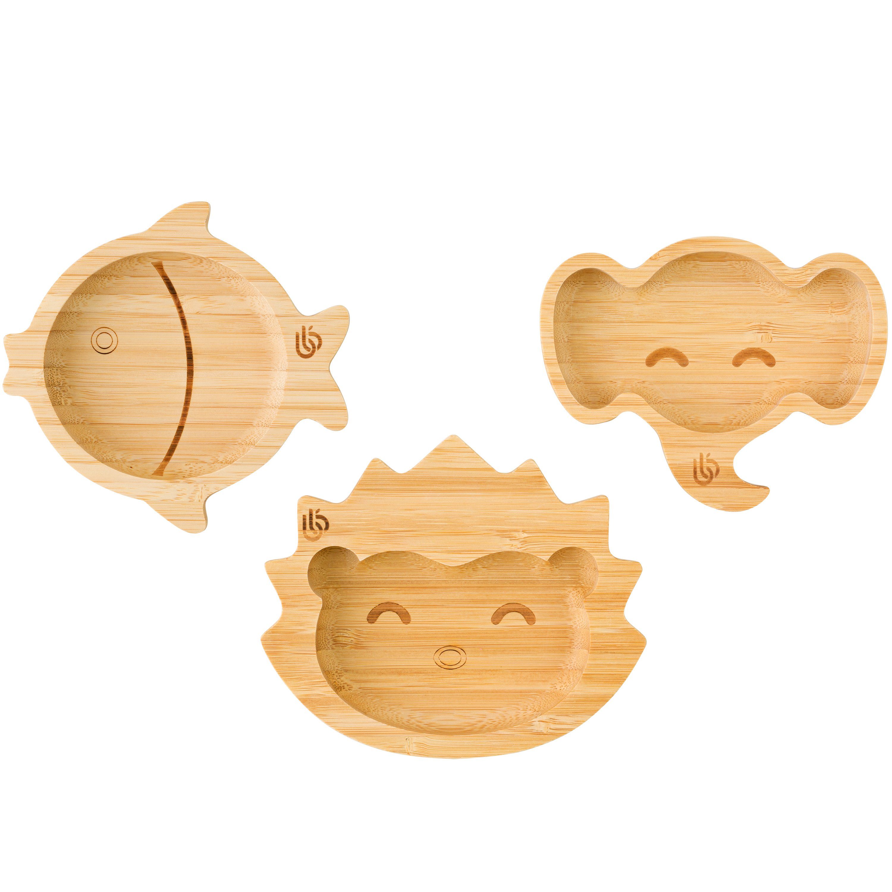 bb Tiny plates bamboo bamboo Fish, Hedgehog, Elephant
