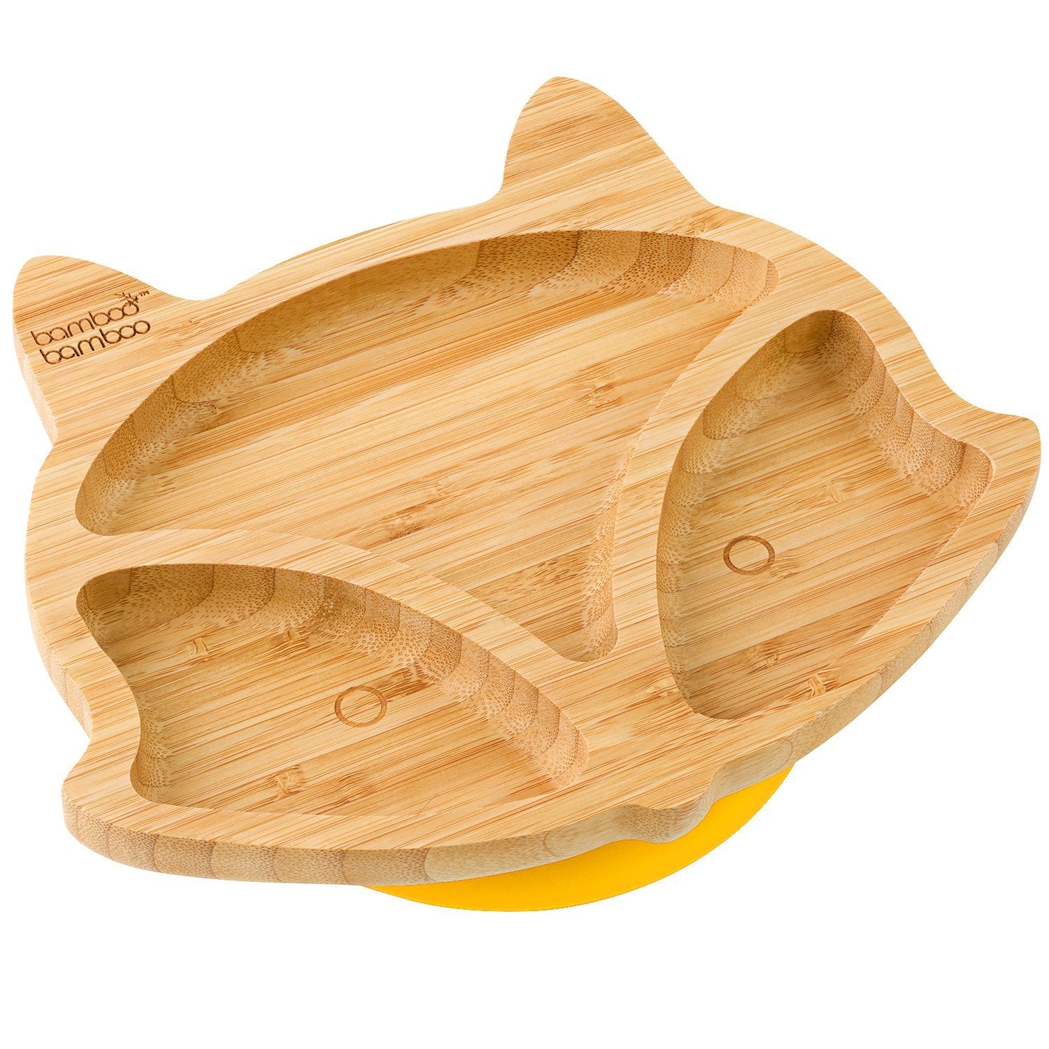 Bamboo Fox Plate Suction Plate Feeding Products bamboo bamboo Yellow