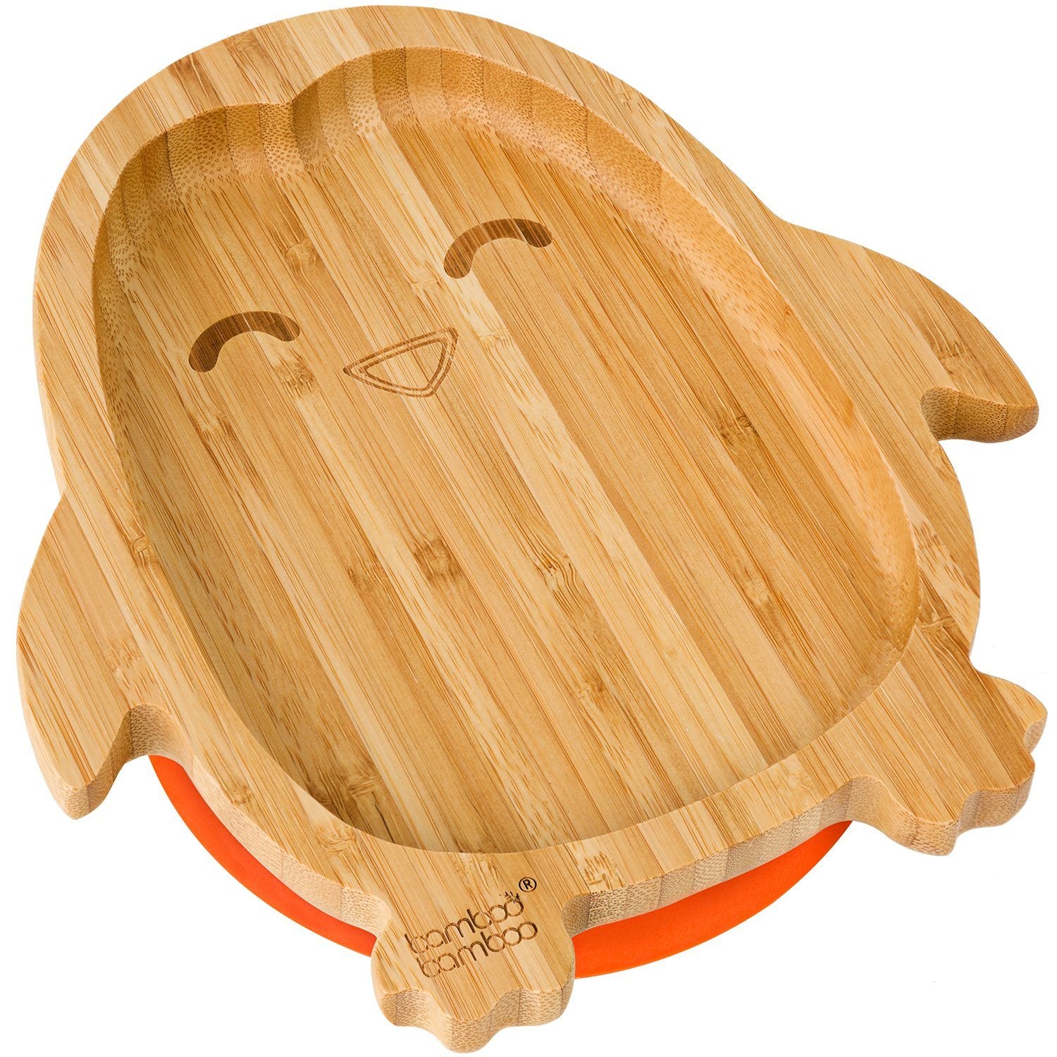 Bamboo Penguin Suction Plate Feeding Products bamboo bamboo Orange