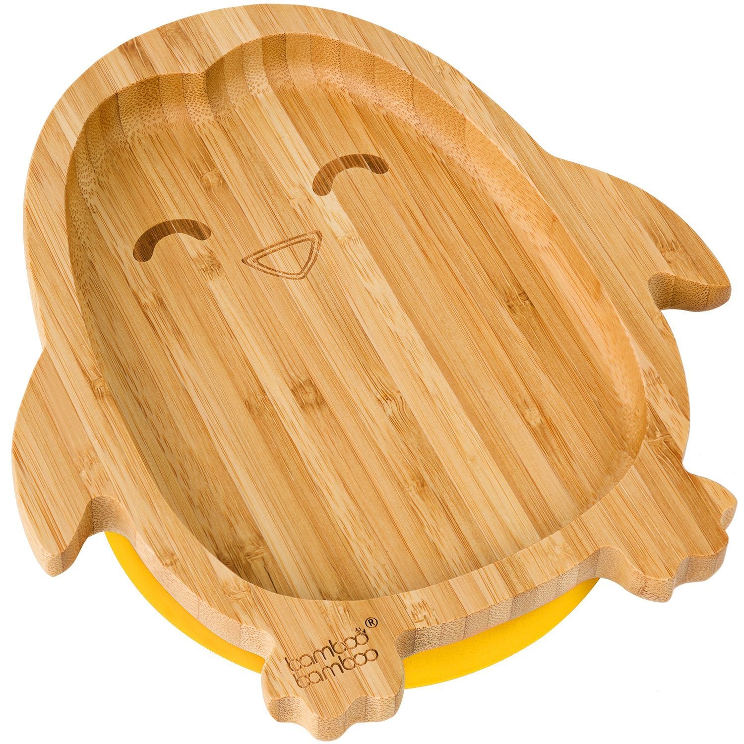 Bamboo Penguin Suction Plate Feeding Products bamboo bamboo Yellow