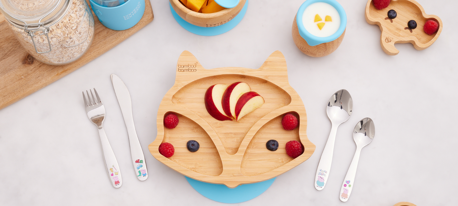 Baby Bamboo Suction Plates Set with Spoons & Fork, Baby Food