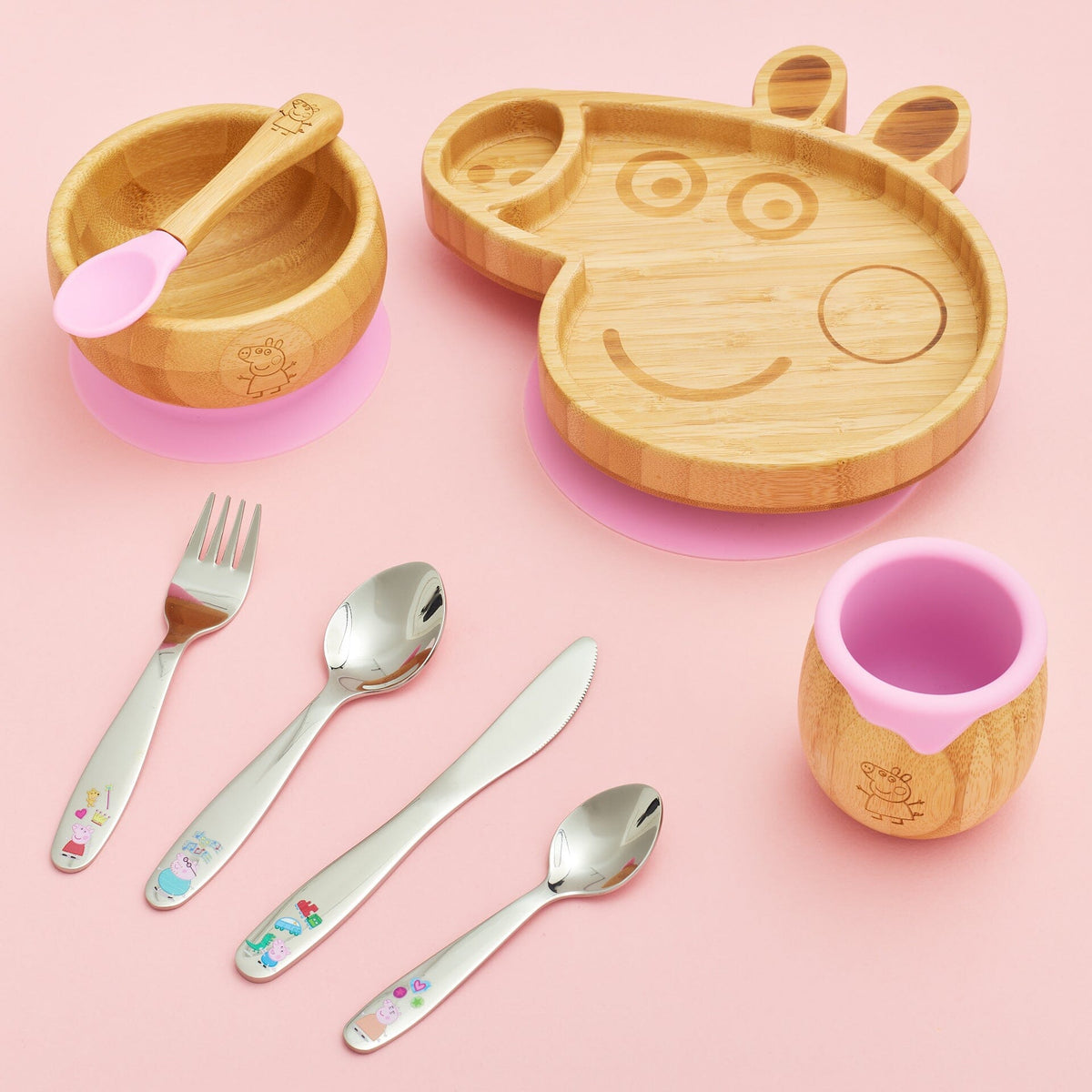 Complete Peppa Pig Bowl, Plate, Cup, and Cutlery Set – bamboo bamboo